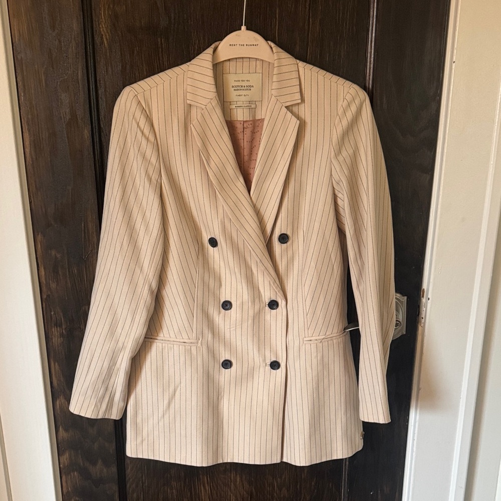 Scotch & Soda Beige Pinstripe Double-Breasted Blazer